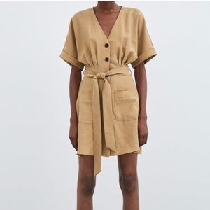 NWT Zara Khaki/Tan button up dress with pockets